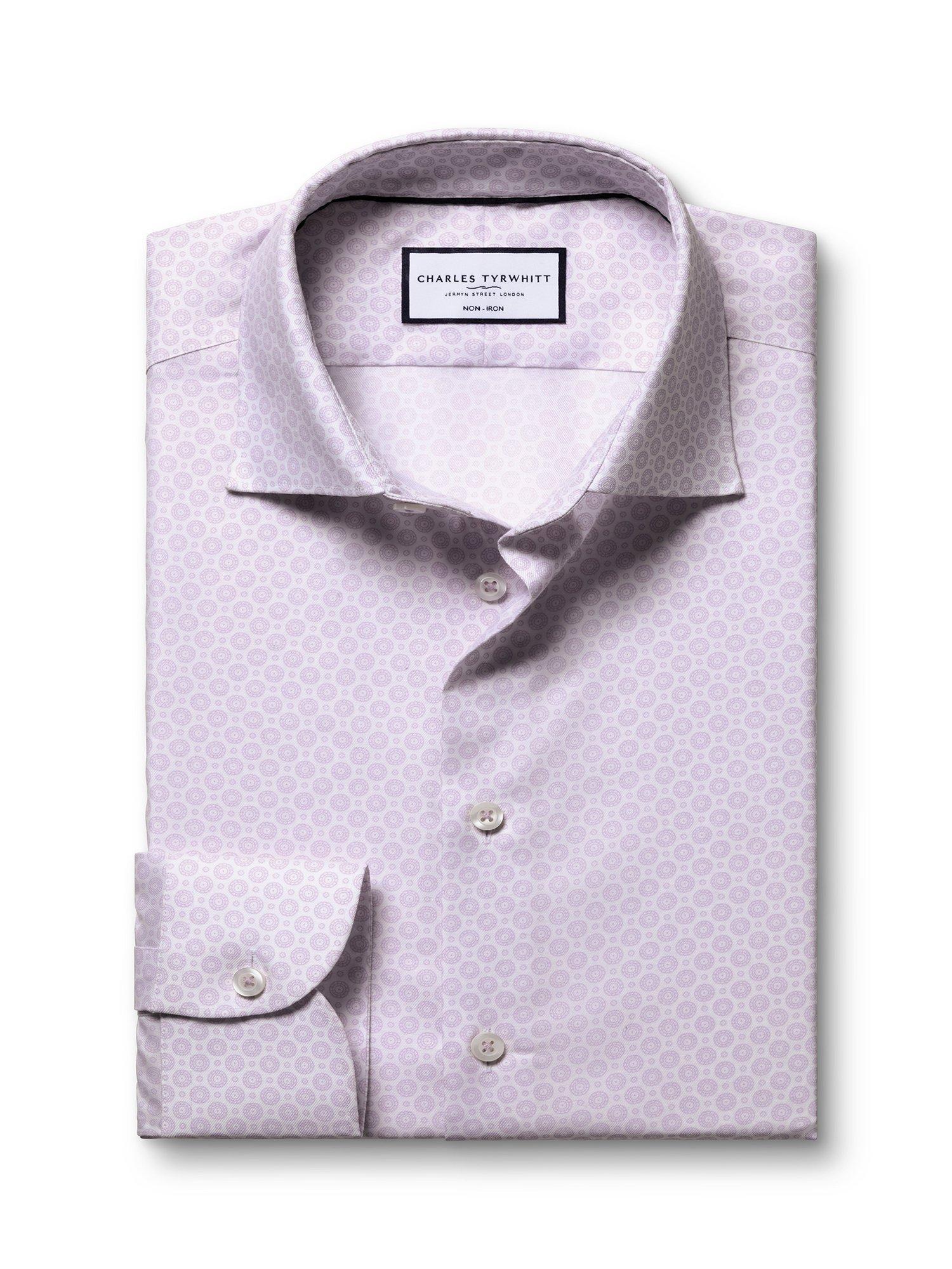 Product image 5 of 6, which shows Charles Tyrwhitt Printed Cotton Shirt, Lilac Purple, 14.5
