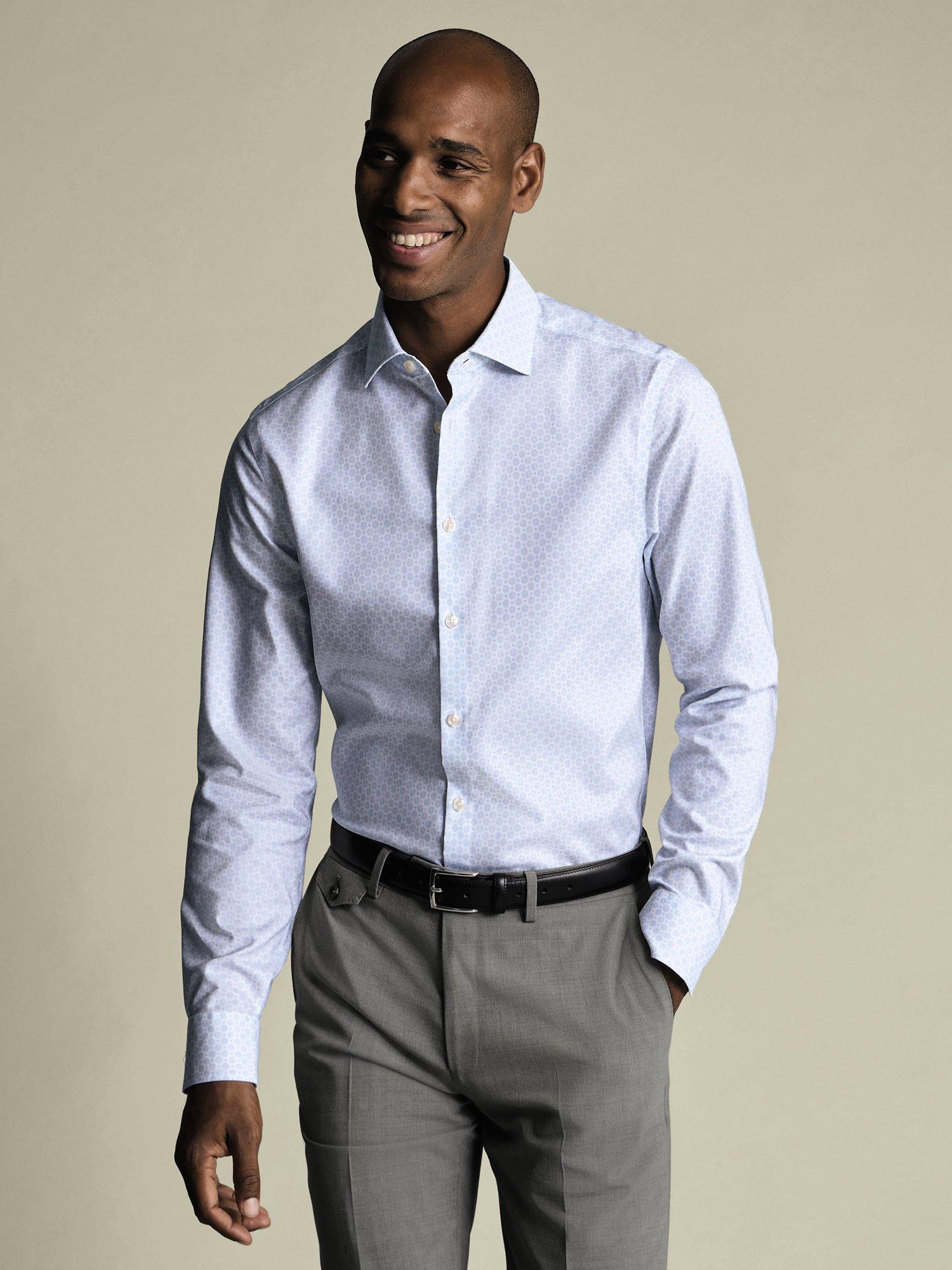 Product image 1 of 8, which shows Charles Tyrwhitt Printed Cotton Shirt, White, 14.5
