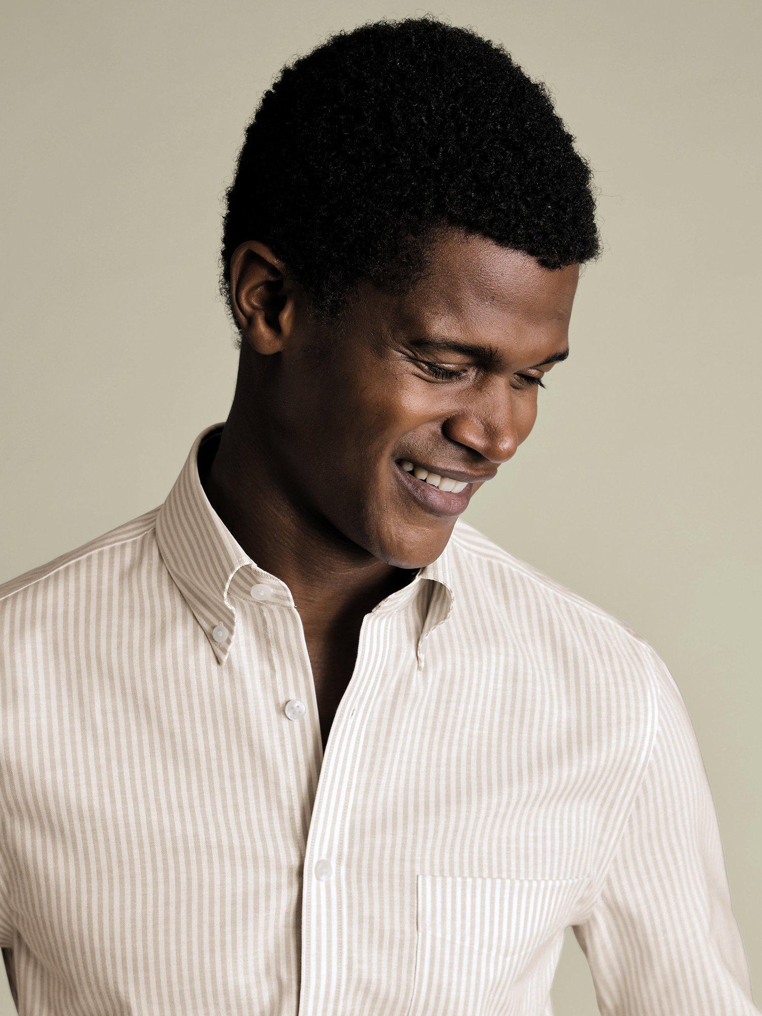 Product image 2 of 7, which shows Charles Tyrwhitt Stripe Cotton Blend Shirt, Taupe, 14.5