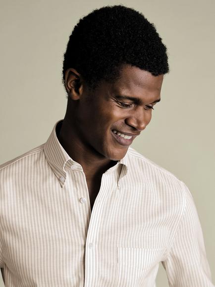 Charles Tyrwhitt Stripe Cotton Blend Shirt - view 2, Taupe