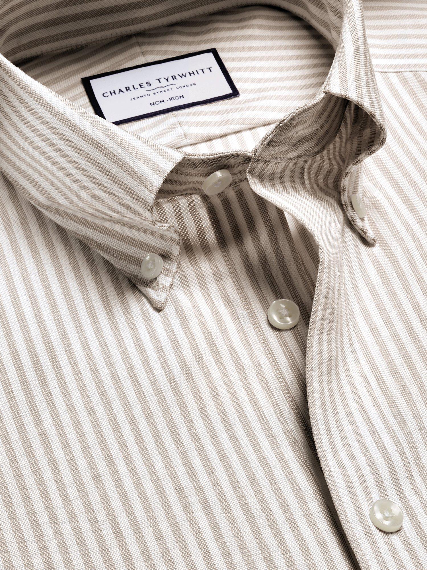 Product image 4 of 7, which shows Charles Tyrwhitt Stripe Cotton Blend Shirt, Taupe, 14.5