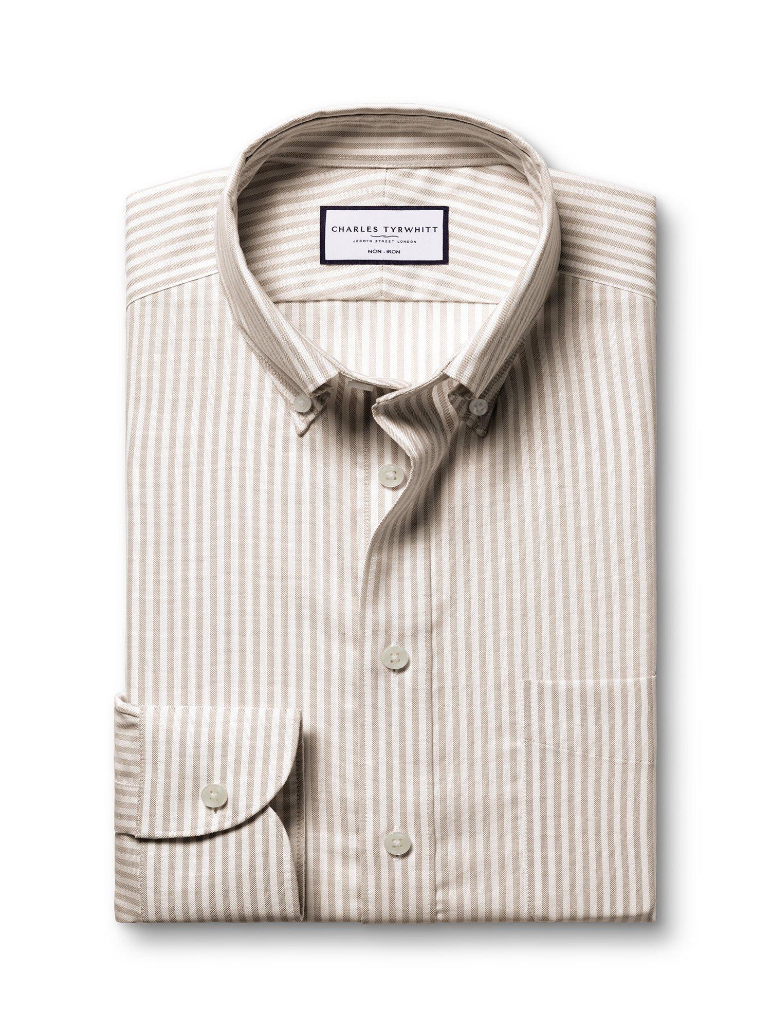 Product image 5 of 7, which shows Charles Tyrwhitt Stripe Cotton Blend Shirt, Taupe, 14.5