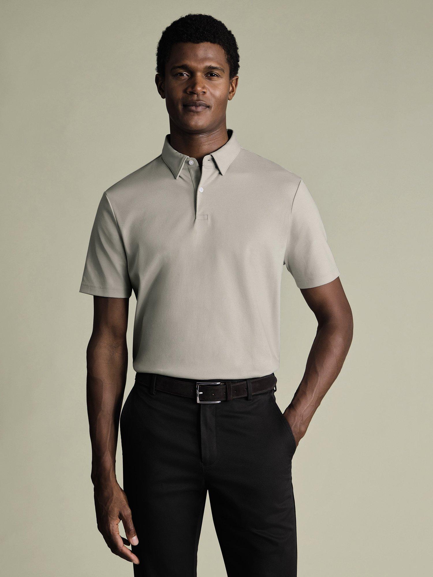 Product image 1 of 6, which shows Charles Tyrwhitt Smart Jersey Short Sleeve Polo, Silver Grey, S