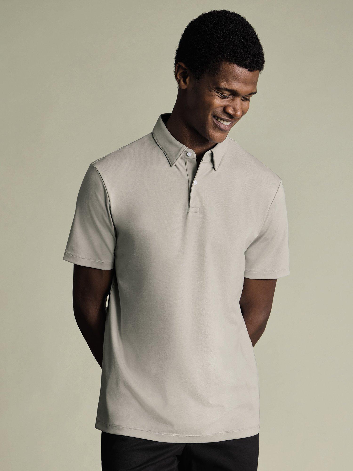 Product image 5 of 6, which shows Charles Tyrwhitt Smart Jersey Short Sleeve Polo, Silver Grey, S