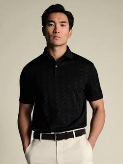 Charles Tyrwhitt Textured Short Sleeve Cotton Blend Polo Shirt, Black
