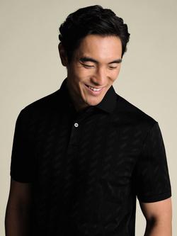 Charles Tyrwhitt Textured Short Sleeve Cotton Blend Polo Shirt - view 2, Black