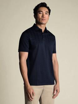 Charles Tyrwhitt Textured Short Sleeve Cotton Blend Polo Shirt, Navy
