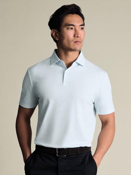 Charles Tyrwhitt Short Sleeve Cotton Blend Polo Shirt, Ice Blue