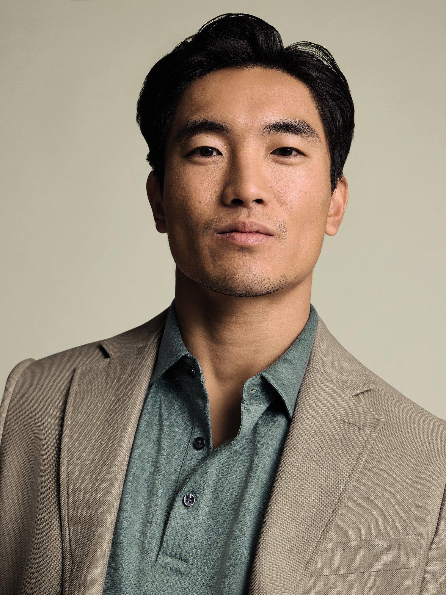 Product image 4 of 7, which shows Charles Tyrwhitt Regular Fit Linen Polo Shirt, Aqua Green, S