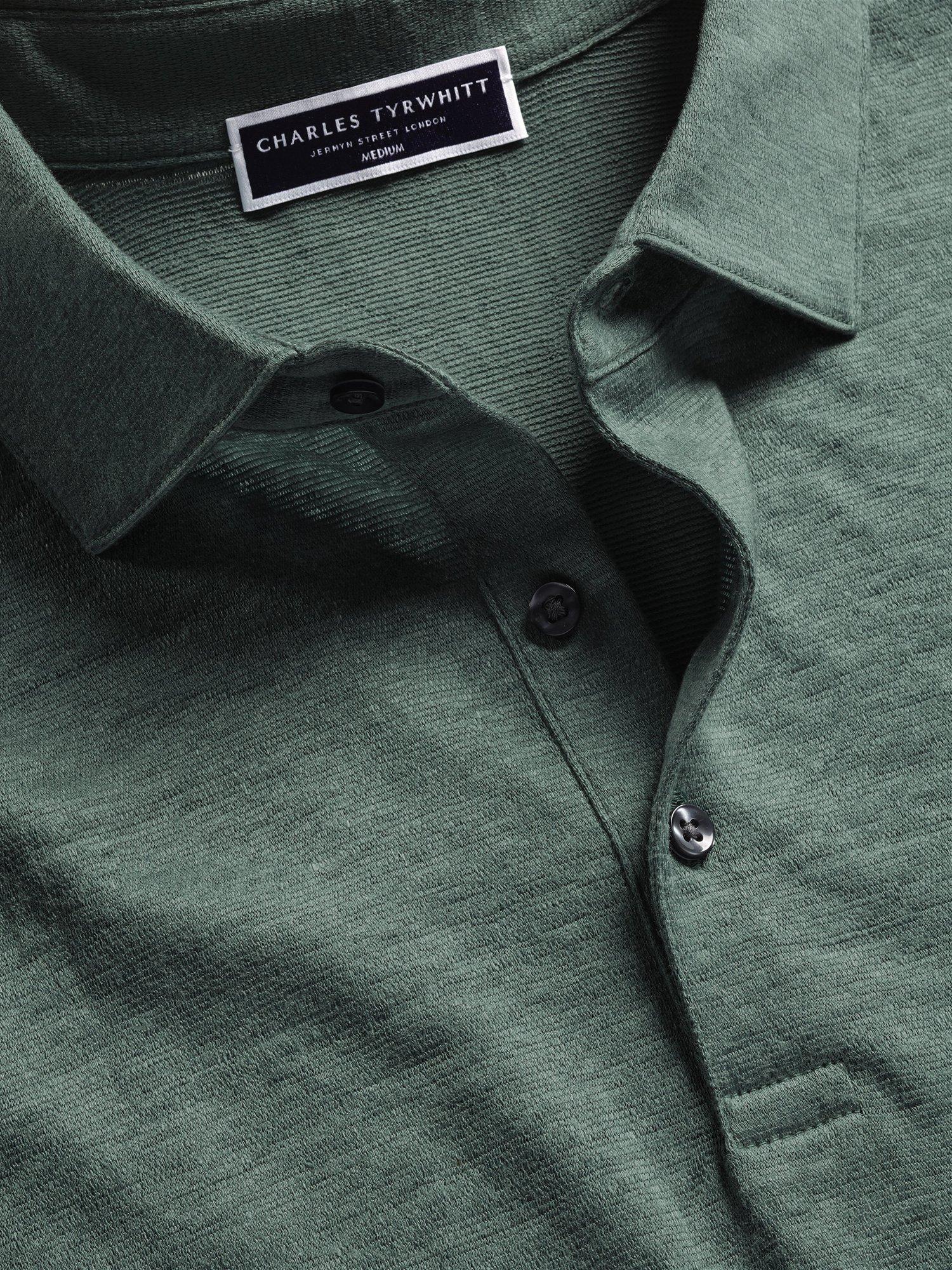 Product image 5 of 7, which shows Charles Tyrwhitt Regular Fit Linen Polo Shirt, Aqua Green, S