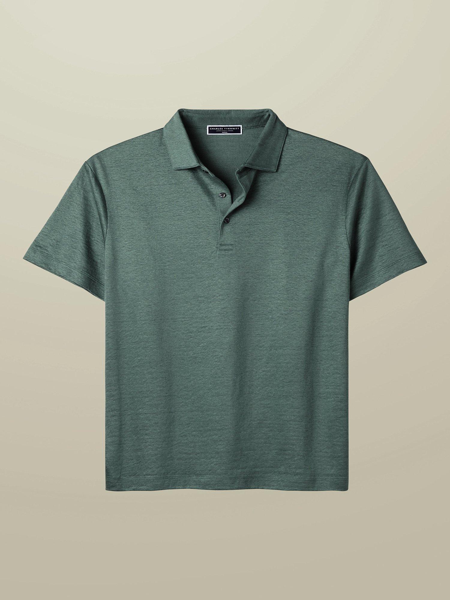 Product image 6 of 7, which shows Charles Tyrwhitt Regular Fit Linen Polo Shirt, Aqua Green, S