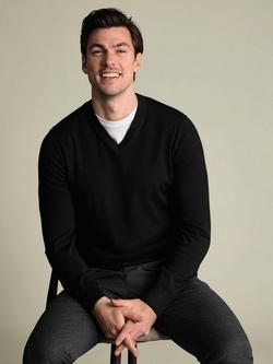 Charles Tyrwhitt V Neck Merino Wool Jumper - view 2, Black