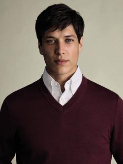 Charles Tyrwhitt V Neck Merino Wool Jumper - view 2, Burgundy Red