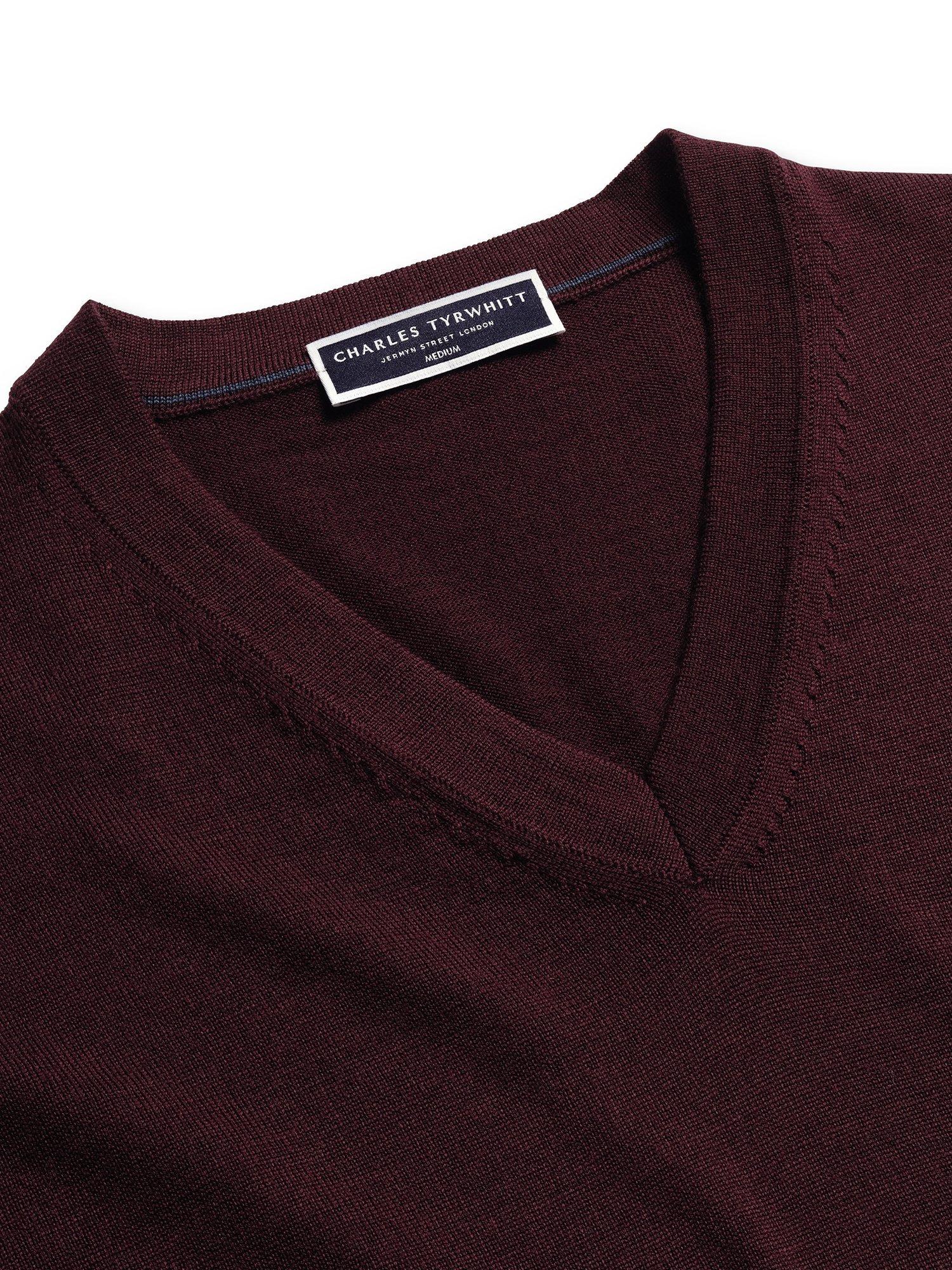 Product image 3 of 5, which shows Charles Tyrwhitt V Neck Merino Wool Jumper, Burgundy Red, S