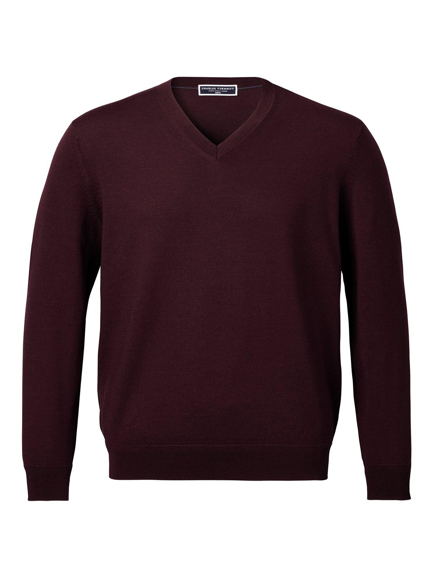 Product image 4 of 5, which shows Charles Tyrwhitt V Neck Merino Wool Jumper, Burgundy Red, S