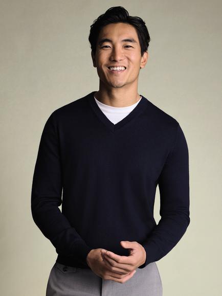 Charles Tyrwhitt V Neck Merino Wool Jumper, Navy