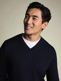 Charles Tyrwhitt V Neck Merino Wool Jumper - view 2, Navy