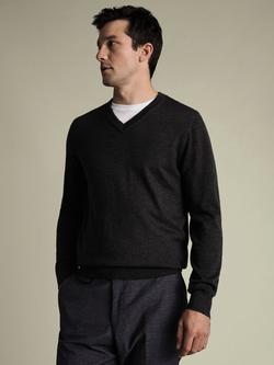 Charles Tyrwhitt V Neck Merino Wool Jumper, Dark Charcoal