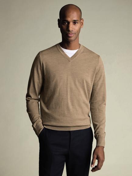 Charles Tyrwhitt V Neck Merino Wool Jumper, Oatmeal