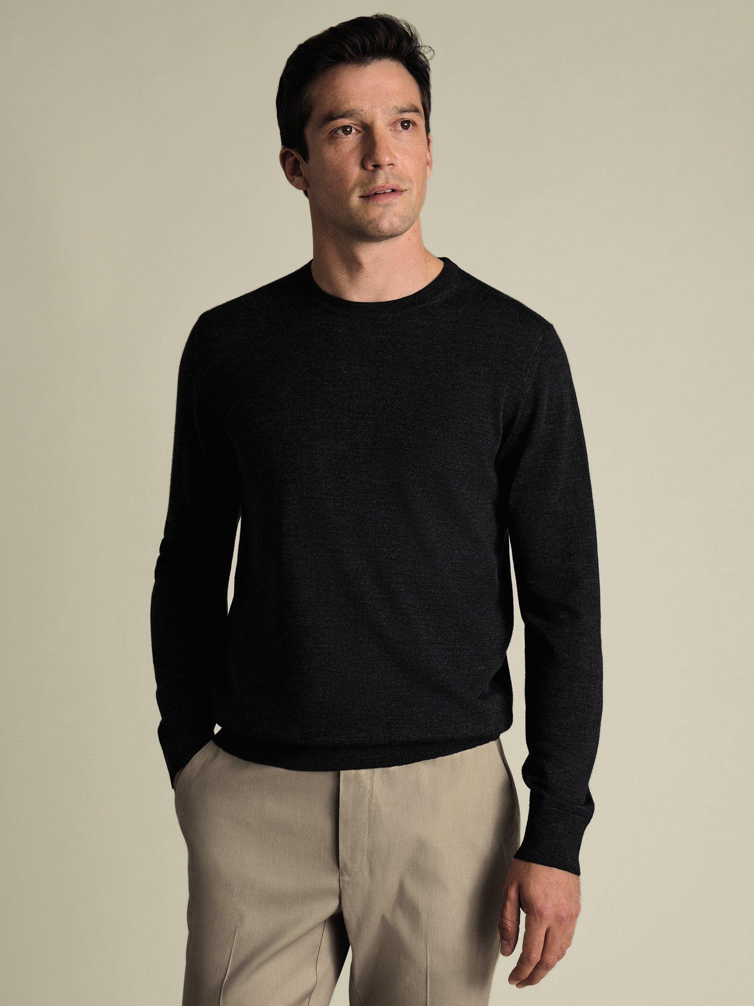 Product image 1 of 6, which shows Charles Tyrwhitt Crew Neck Merino Wool Jumper, Dark Charcoal, S
