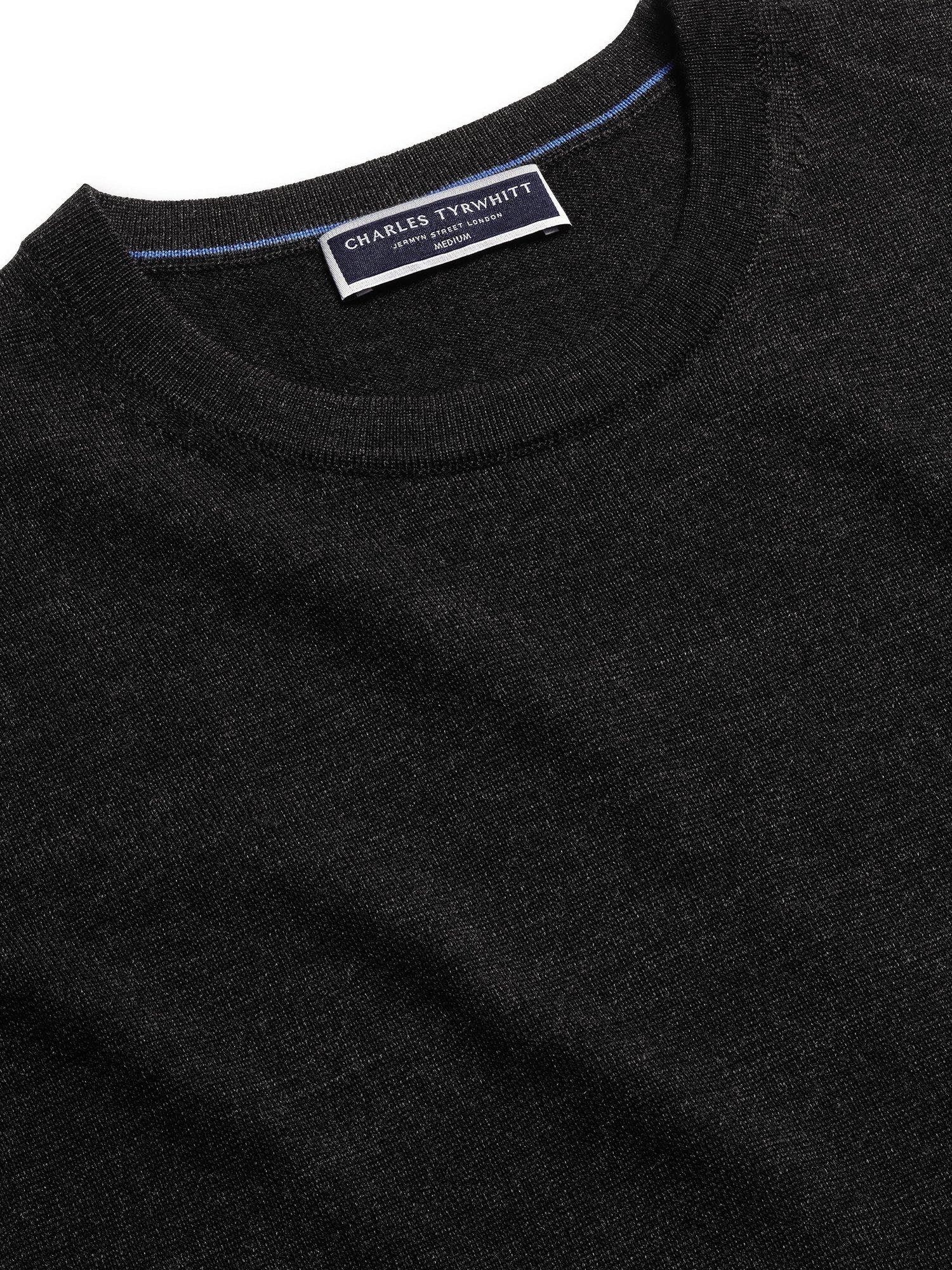 Product image 4 of 6, which shows Charles Tyrwhitt Crew Neck Merino Wool Jumper, Dark Charcoal, S