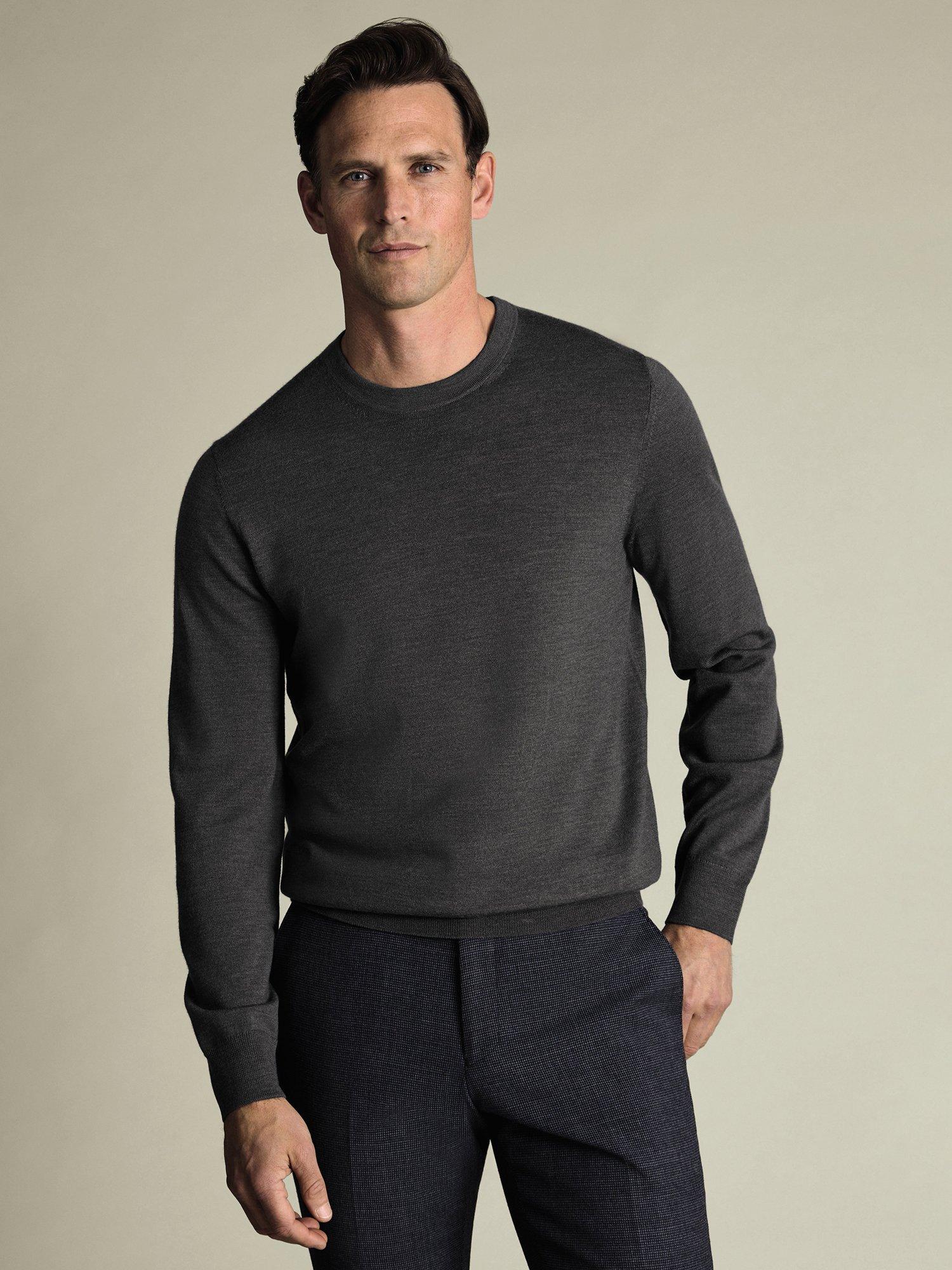 Product image 1 of 5, which shows Charles Tyrwhitt Crew Neck Merino Wool Jumper, Grey, S