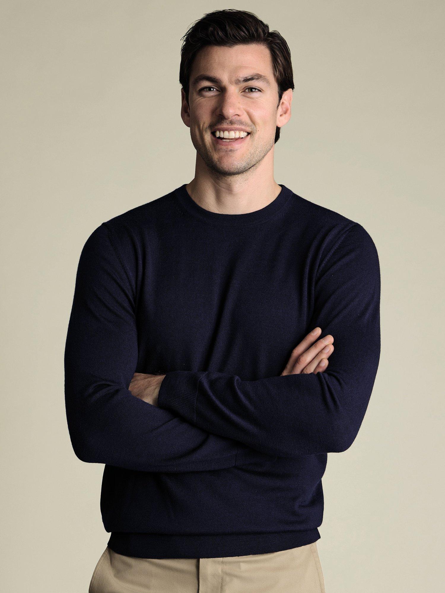 Product image 1 of 6, which shows Charles Tyrwhitt Crew Neck Merino Wool Jumper, Navy, S