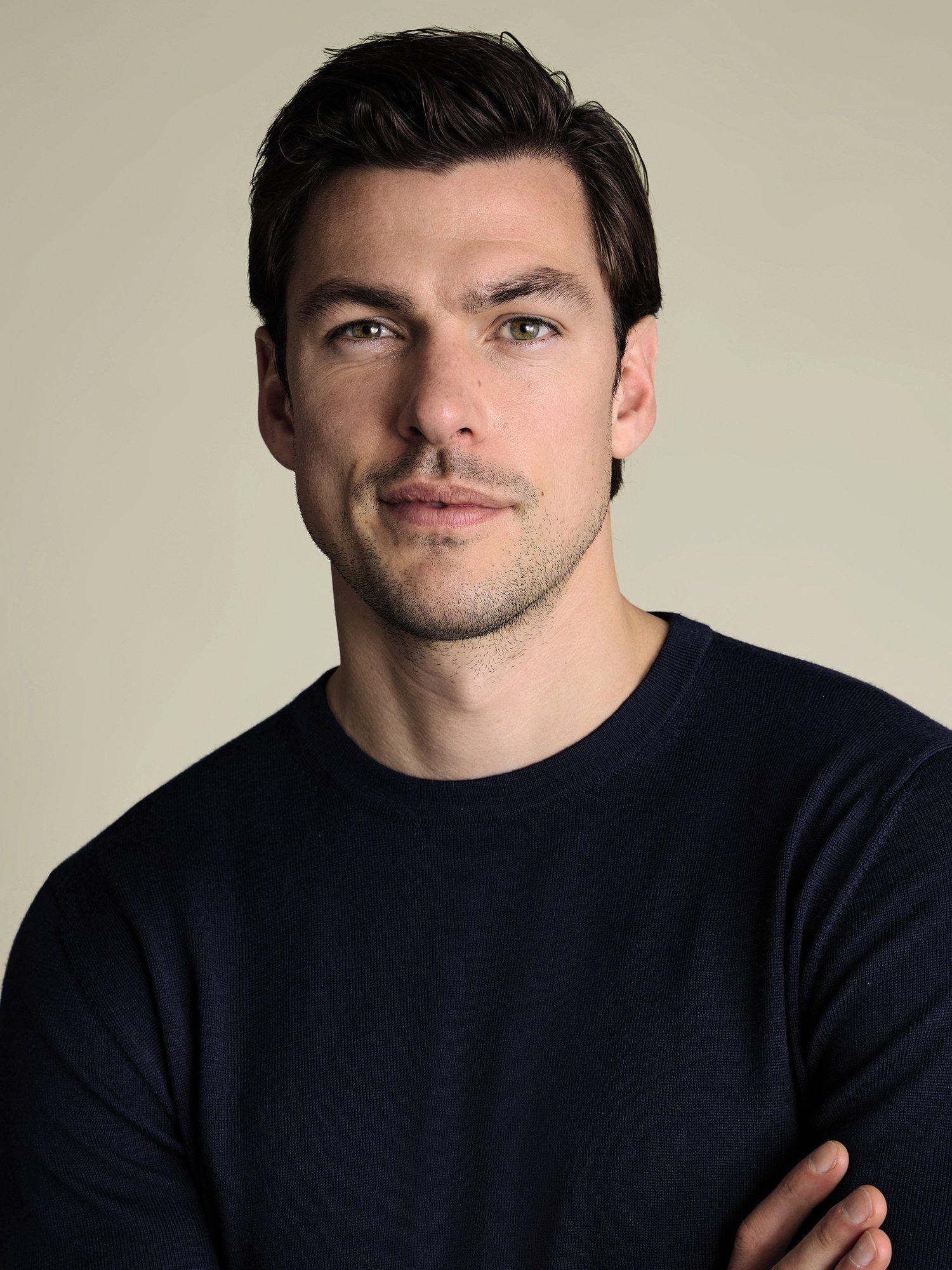 Product image 2 of 6, which shows Charles Tyrwhitt Crew Neck Merino Wool Jumper, Navy, S