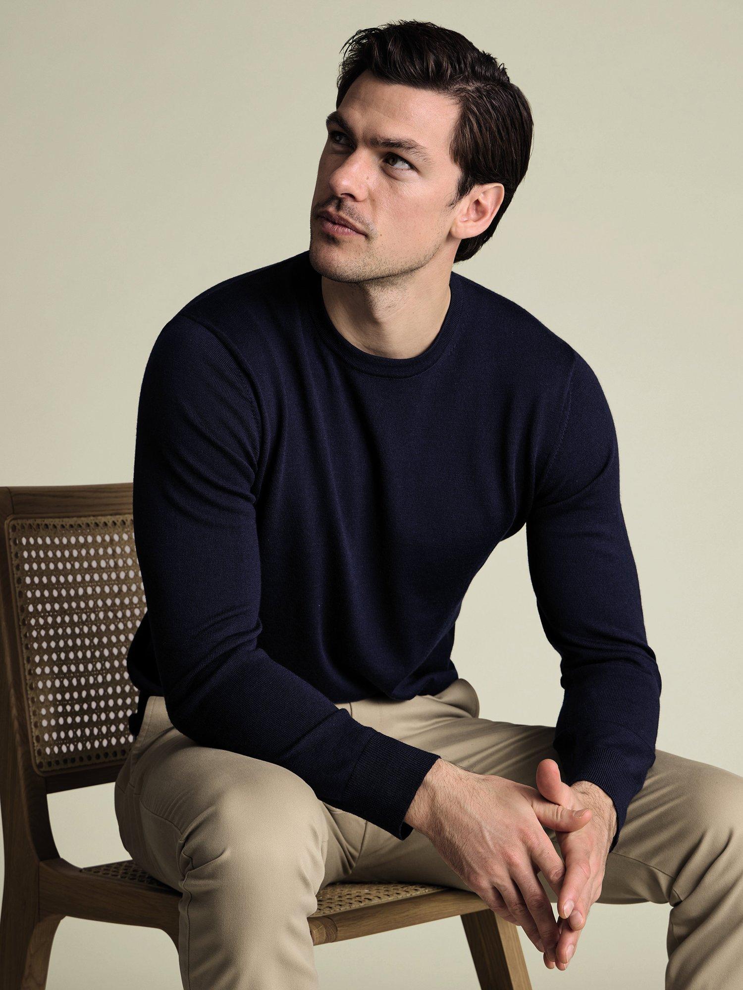 Product image 3 of 6, which shows Charles Tyrwhitt Crew Neck Merino Wool Jumper, Navy, S