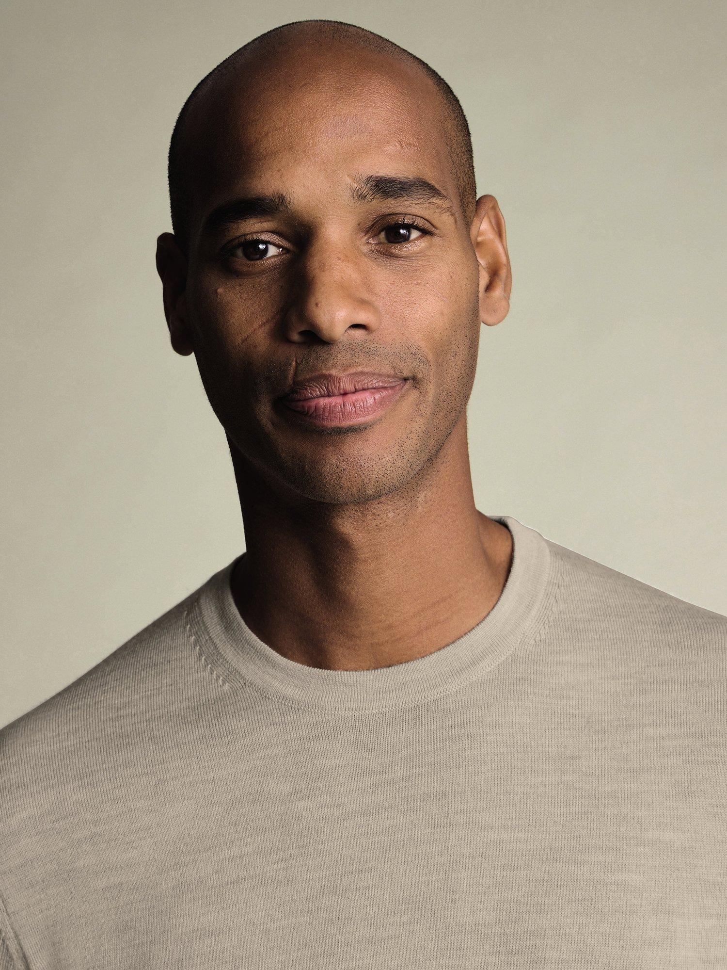 Product image 2 of 6, which shows Charles Tyrwhitt Crew Neck Merino Wool Jumper, Limestone, S