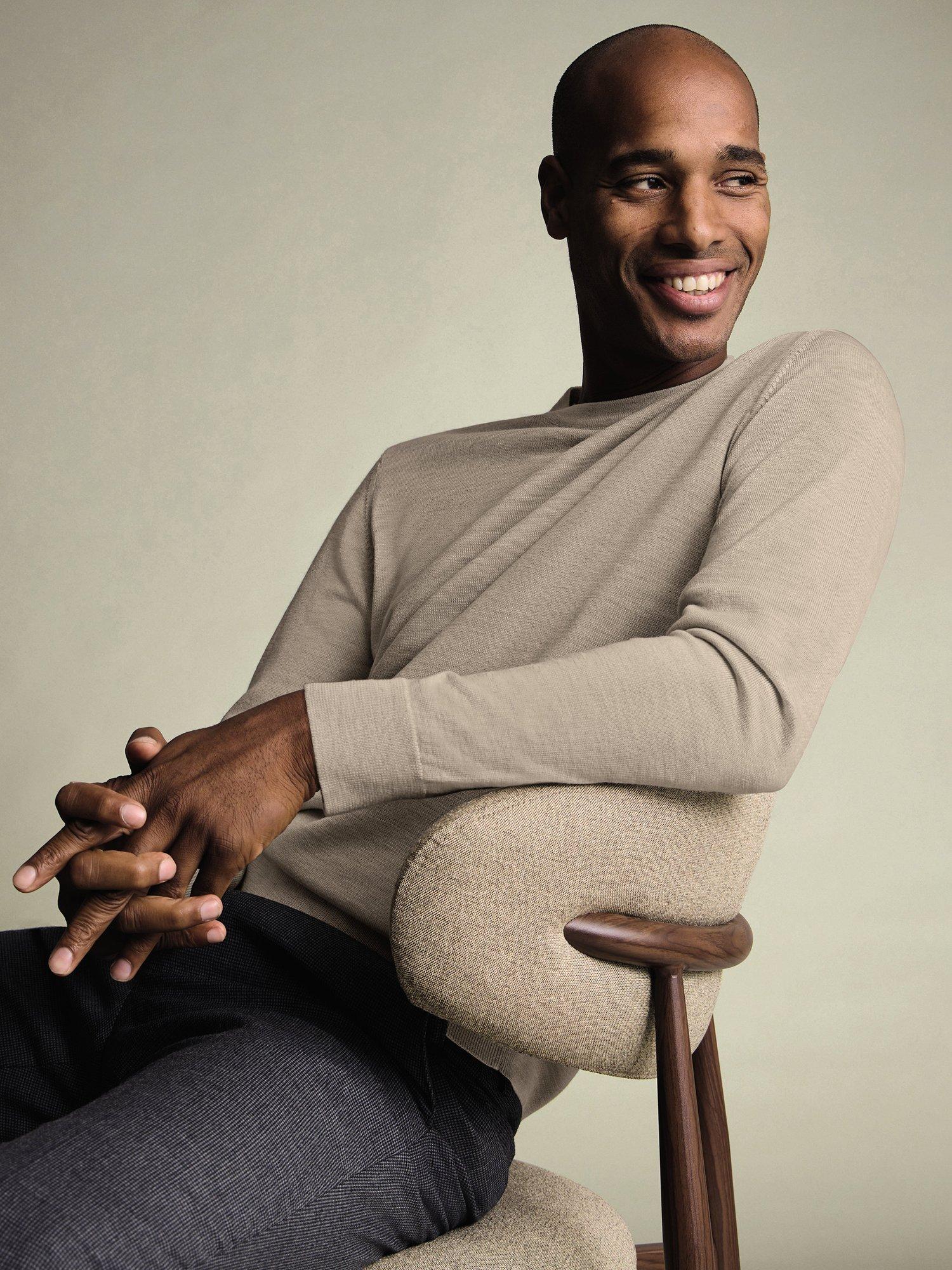 Product image 3 of 6, which shows Charles Tyrwhitt Crew Neck Merino Wool Jumper, Limestone, S