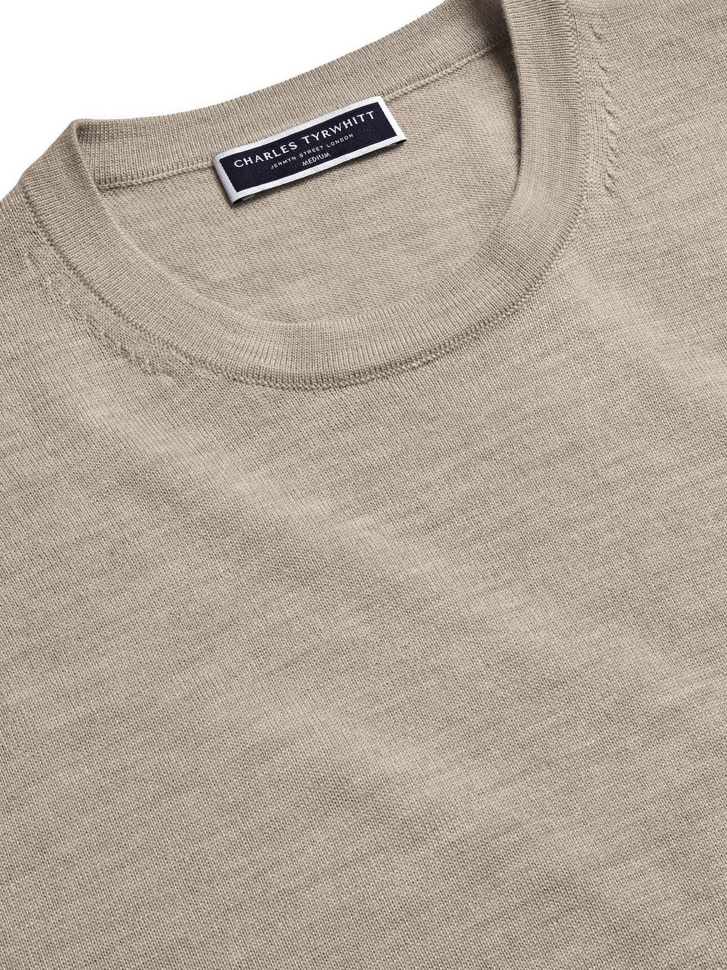 Product image 4 of 6, which shows Charles Tyrwhitt Crew Neck Merino Wool Jumper, Limestone, S
