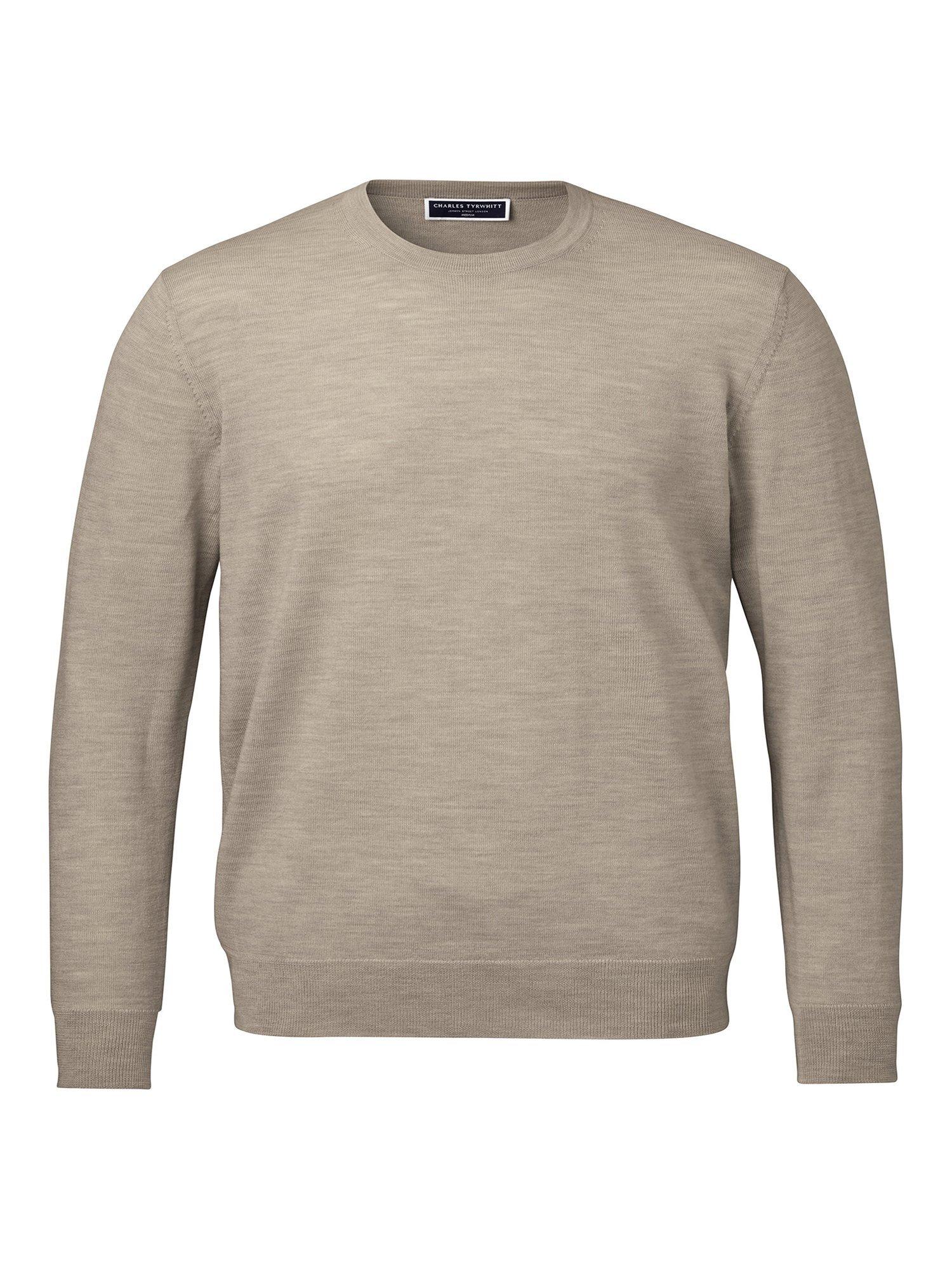 Product image 5 of 6, which shows Charles Tyrwhitt Crew Neck Merino Wool Jumper, Limestone, S