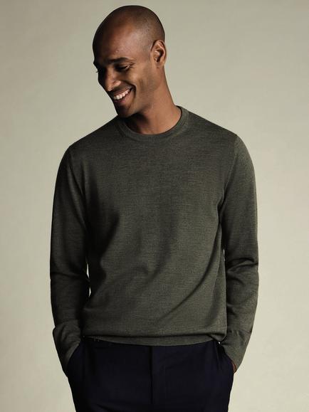Charles Tyrwhitt Crew Neck Merino Wool Jumper, Olive Green