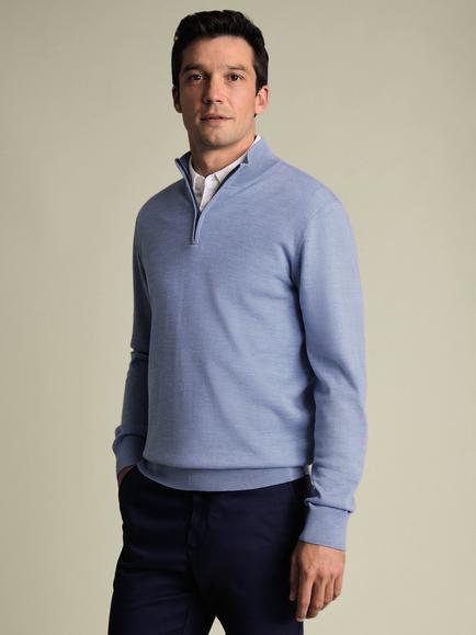 Charles Tyrwhitt Half Zip Merino Wool Jumper, Cornflower Blue