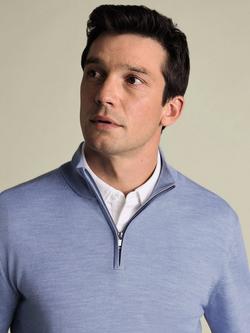 Charles Tyrwhitt Half Zip Merino Wool Jumper - view 2, Cornflower Blue