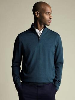 Charles Tyrwhitt Half Zip Merino Wool Jumper, Teal Green