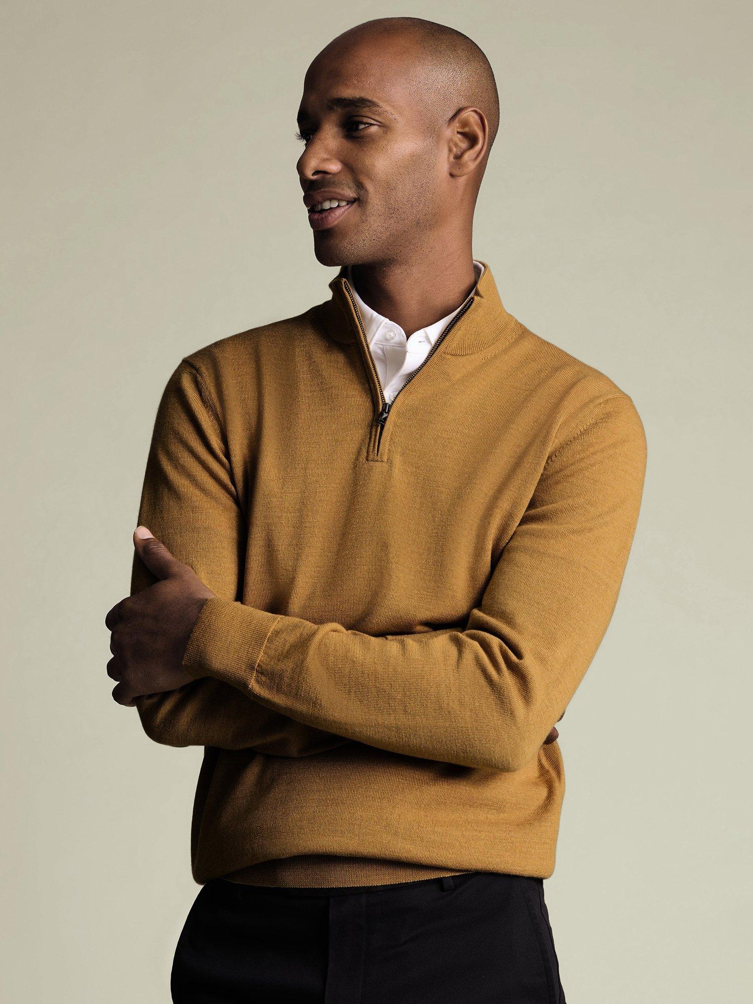 Product image 1 of 6, which shows Charles Tyrwhitt Half Zip Merino Wool Jumper, Yellow, S