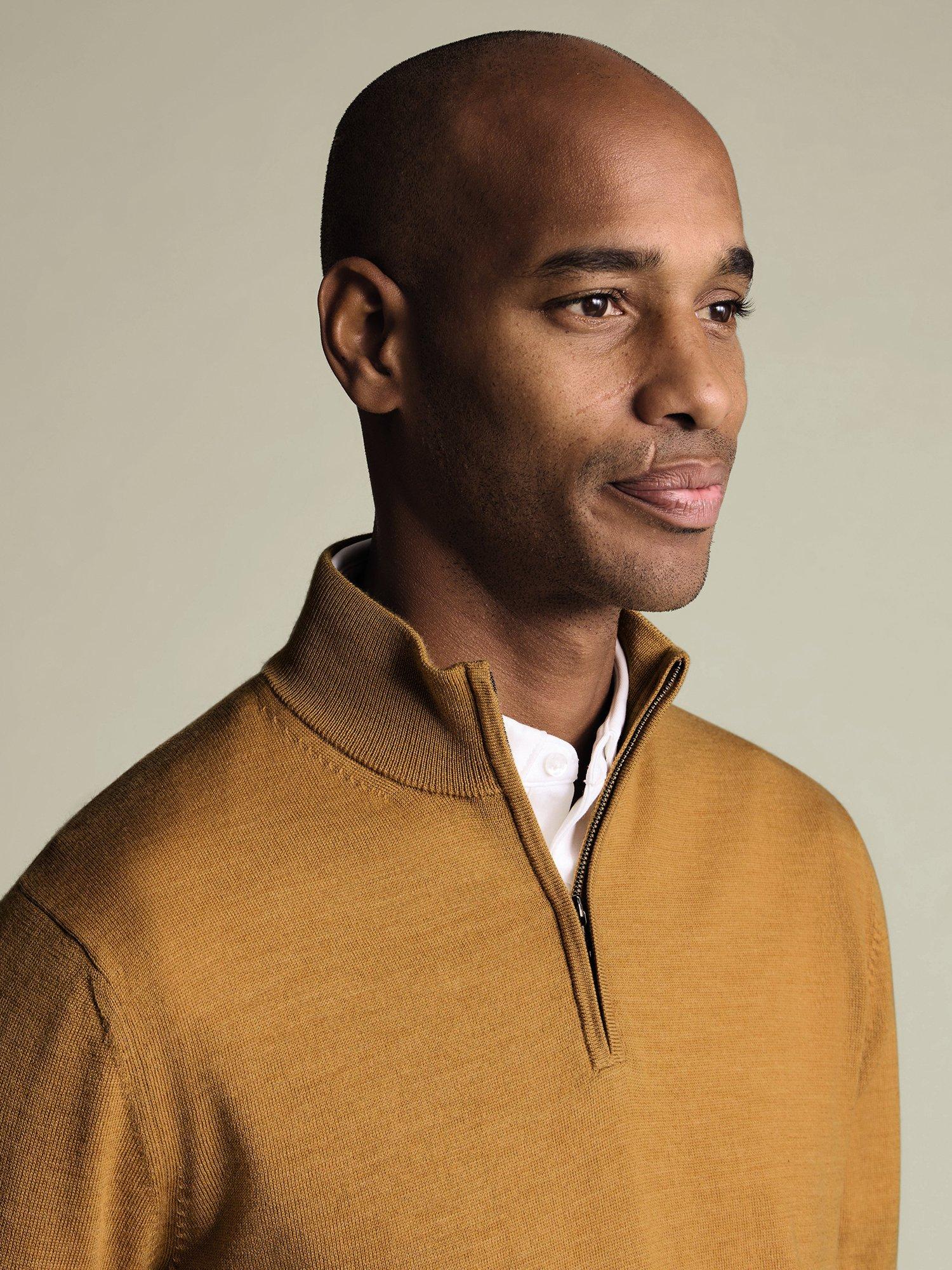 Product image 2 of 6, which shows Charles Tyrwhitt Half Zip Merino Wool Jumper, Yellow, S