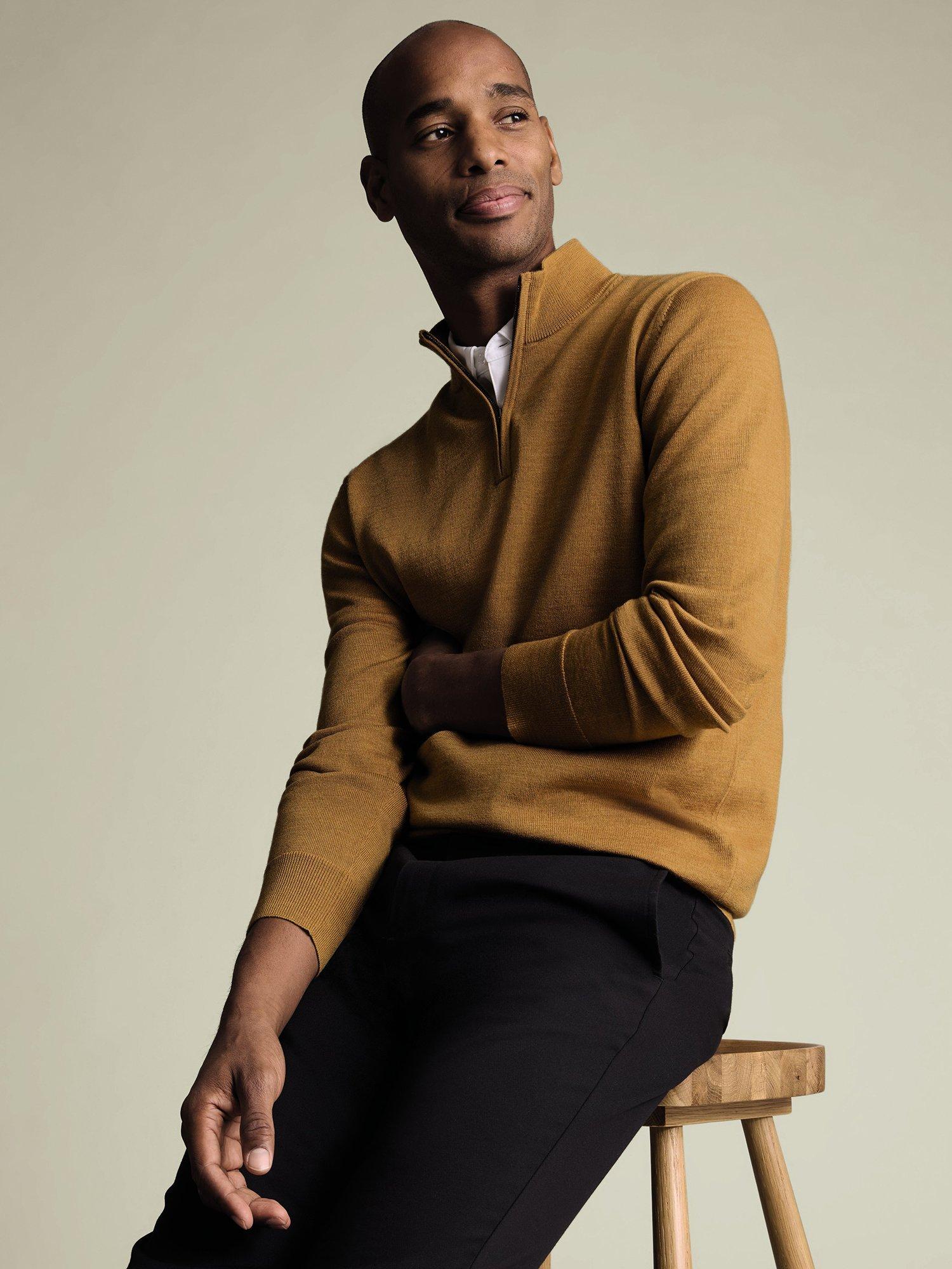 Product image 3 of 6, which shows Charles Tyrwhitt Half Zip Merino Wool Jumper, Yellow, S