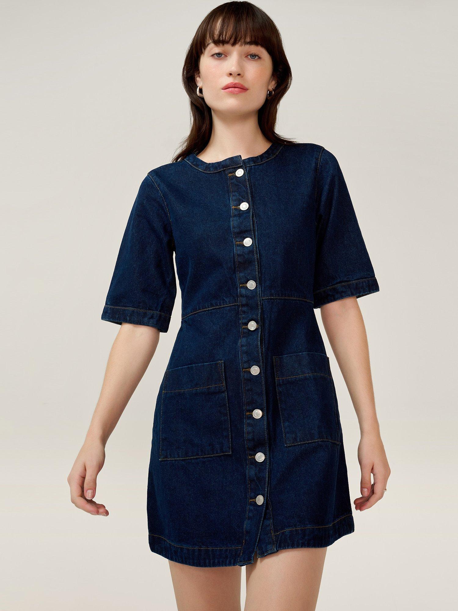 Product image 1 of 4, which shows OMNES Adia Denim Mini Dress, Indigo, 6