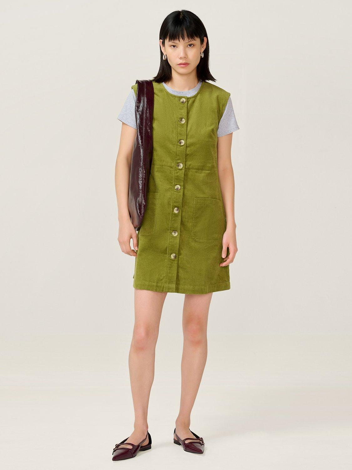 OMNES Bunni Corduroy Mini Dress, Moss Green
