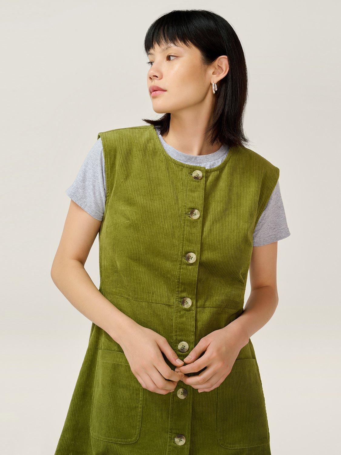 OMNES Bunni Corduroy Mini Dress, Moss Green