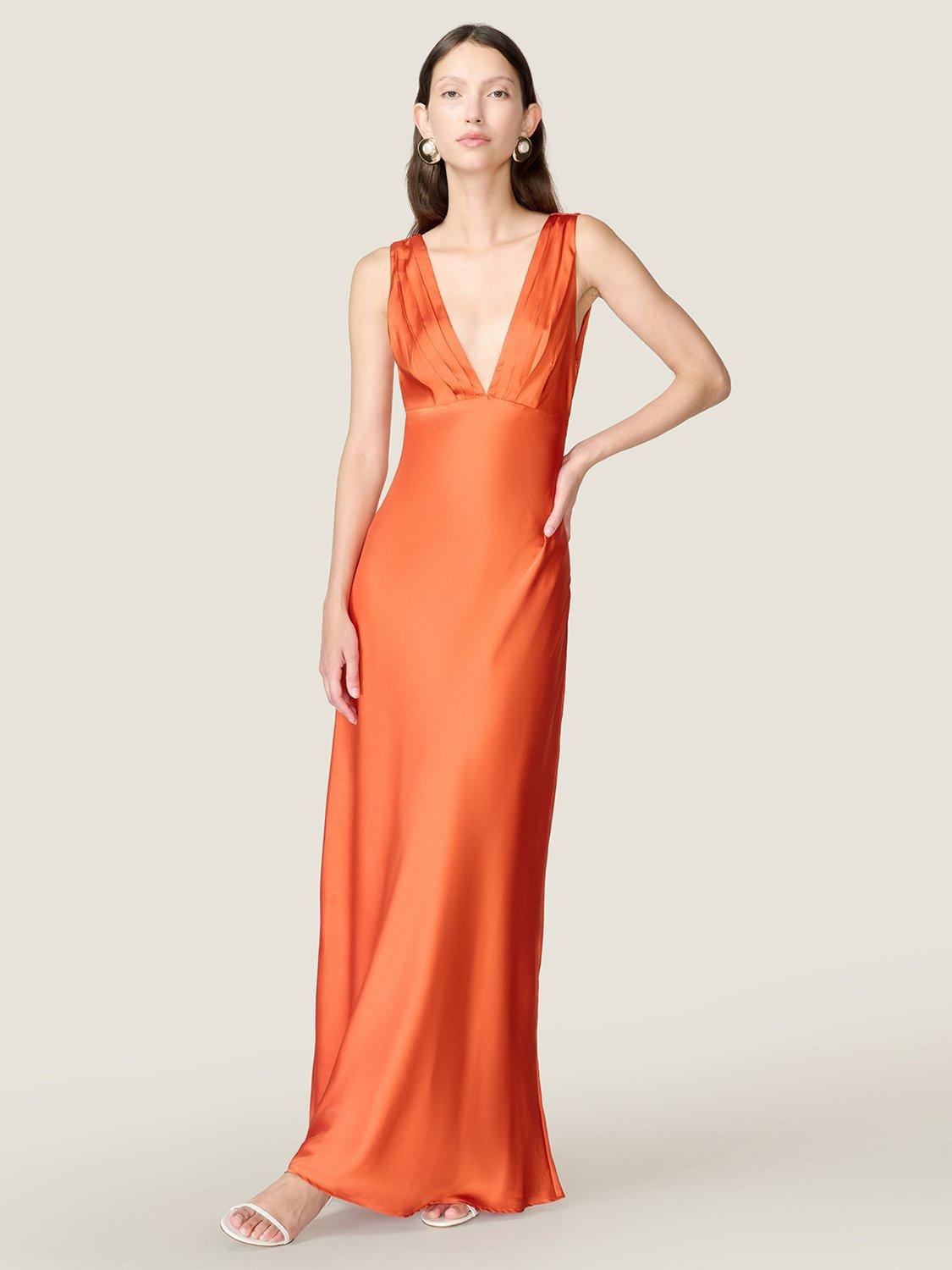Product image 1 of 5, which shows OMNES Casey V-Neck Maxi Dress, Tangerine, 6
