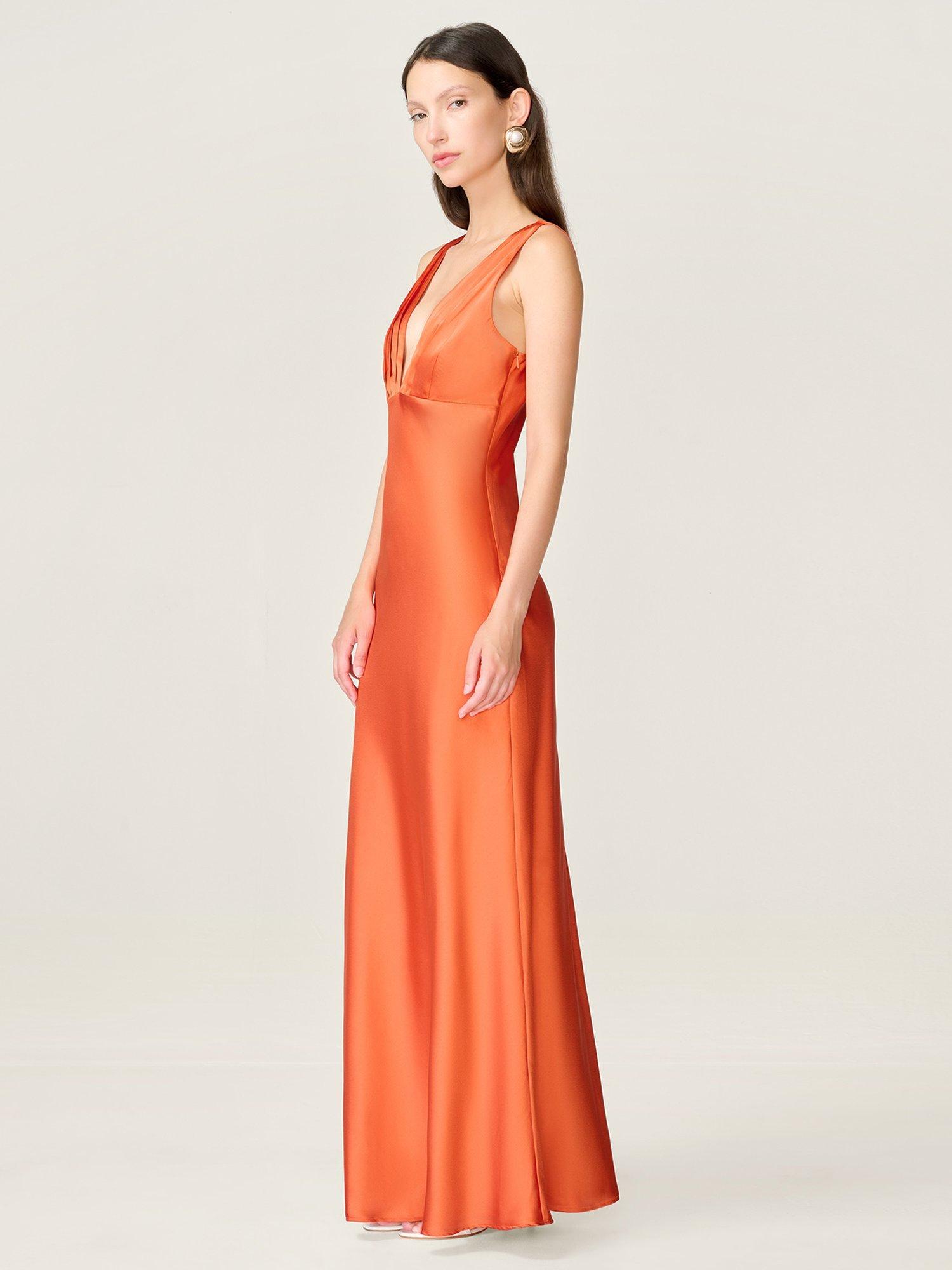 Product image 2 of 5, which shows OMNES Casey V-Neck Maxi Dress, Tangerine, 6