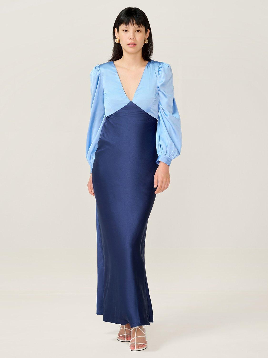 Product image 1 of 4, which shows OMNES Francoise Colour Block Maxi Dress, Blue/Navy, 6