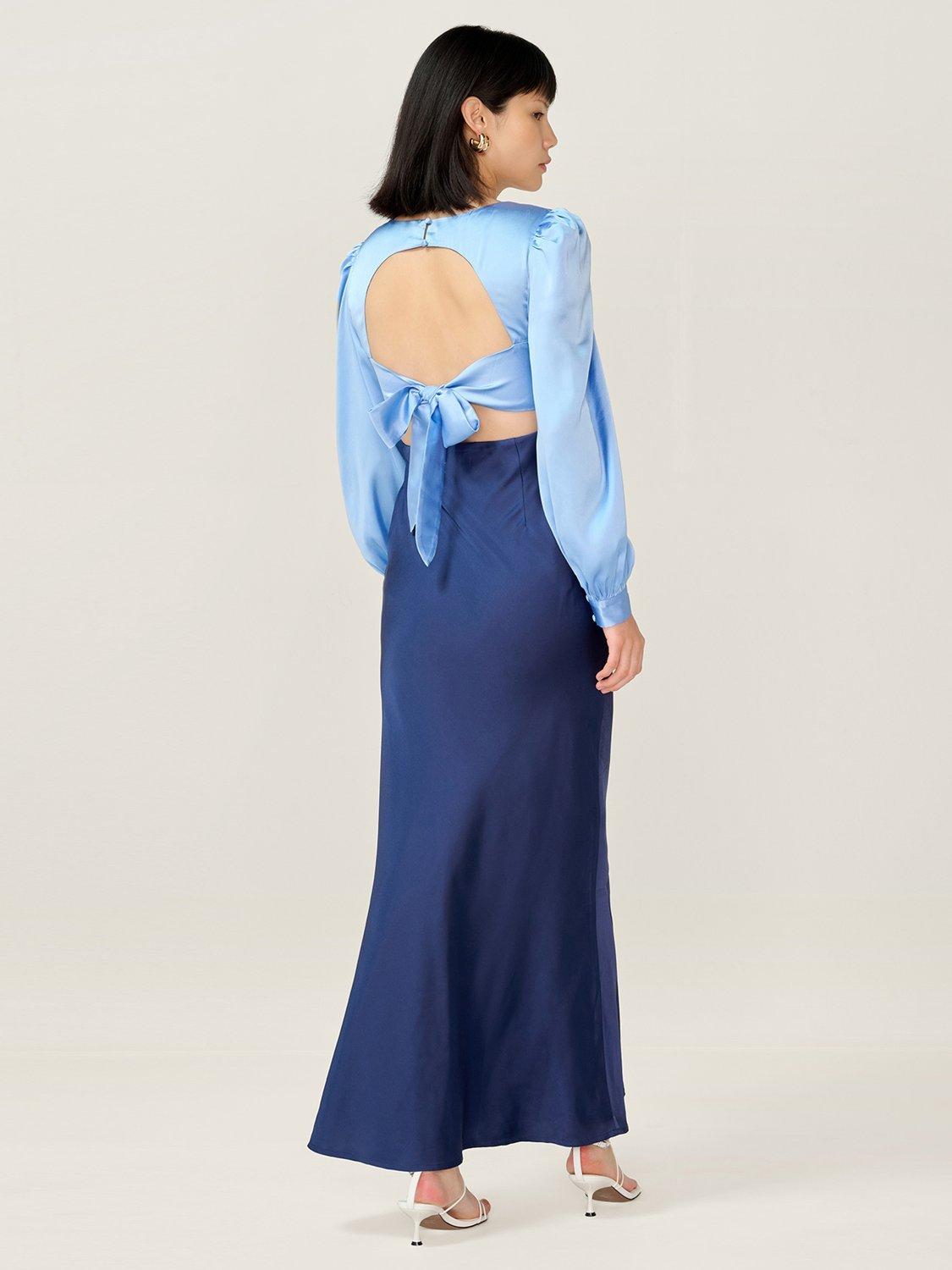 Product image 3 of 4, which shows OMNES Francoise Colour Block Maxi Dress, Blue/Navy, 6