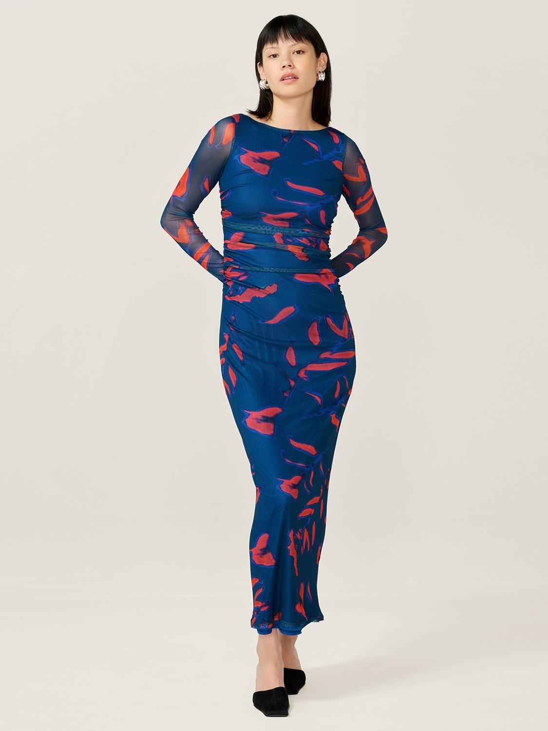 Product image 1 of 4, which shows OMNES Hollis Leaf Print Maxi Dress, Falling Leaf Print, 6