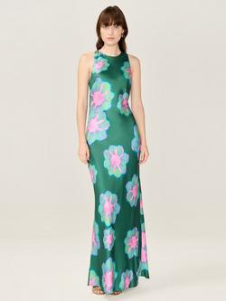 OMNES Jai Floral Satin Dress, Forest Green/Multi, Forest Green/Multi