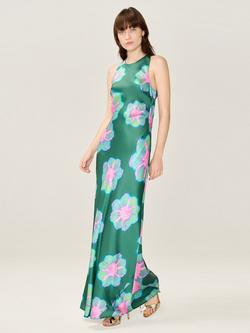 OMNES Jai Floral Satin Dress, Forest Green/Multi - view 2, Forest Green/Multi
